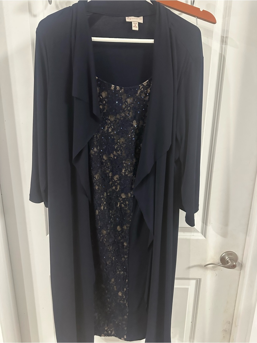 Source Unknown Navy Sequin Lace Midi Dress with Draped Jacket